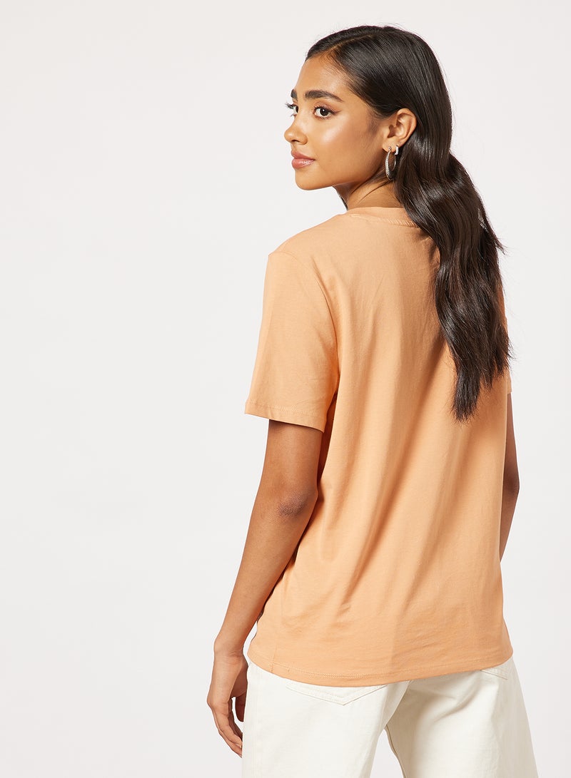 PIECES Text Print T-Shirt Light Orange - Image 2