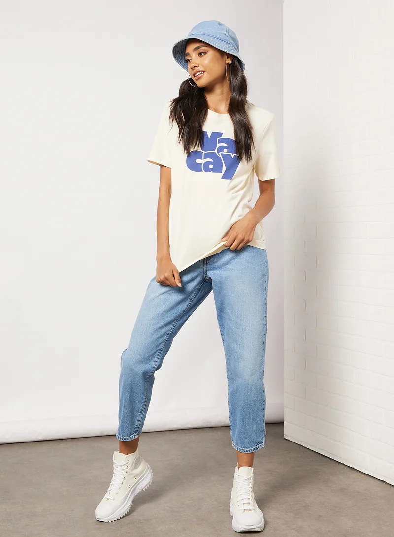 PIECES Text Print T-Shirt Off-White