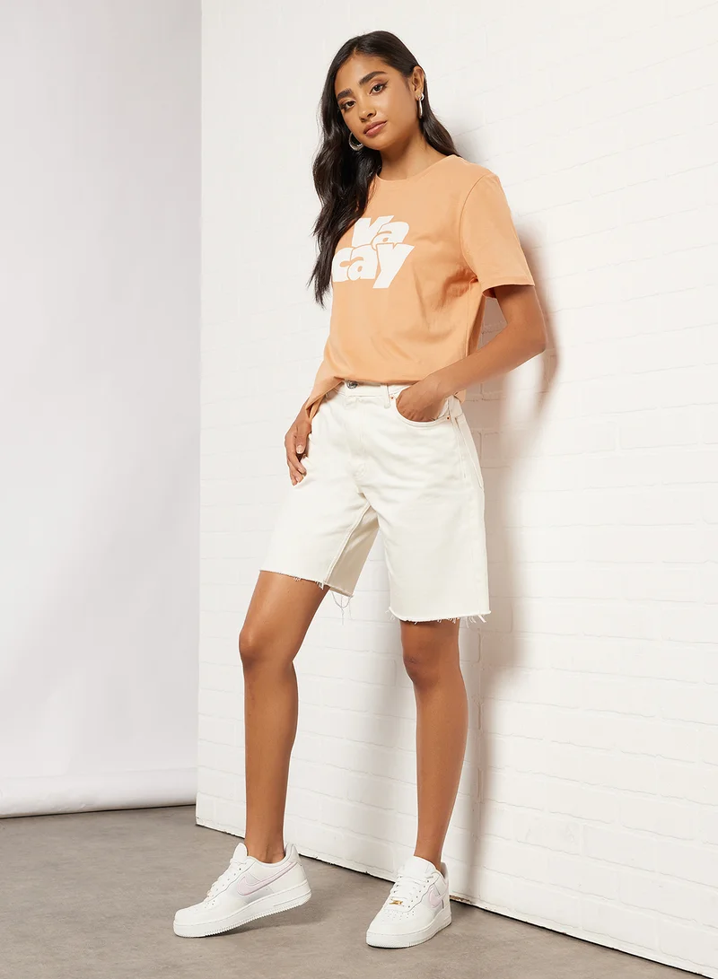 PIECES Text Print T-Shirt Light Orange