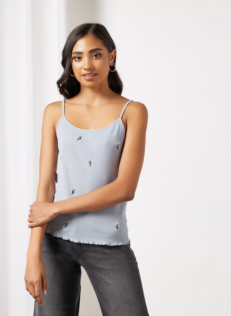 VERO MODA - Embroidered Tank Top Blue - Image 1