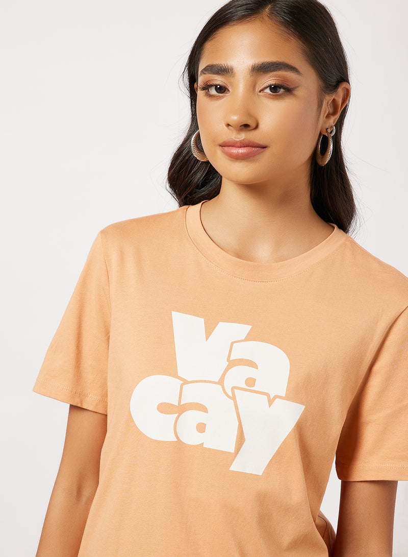 PIECES Text Print T-Shirt Light Orange - Image 3