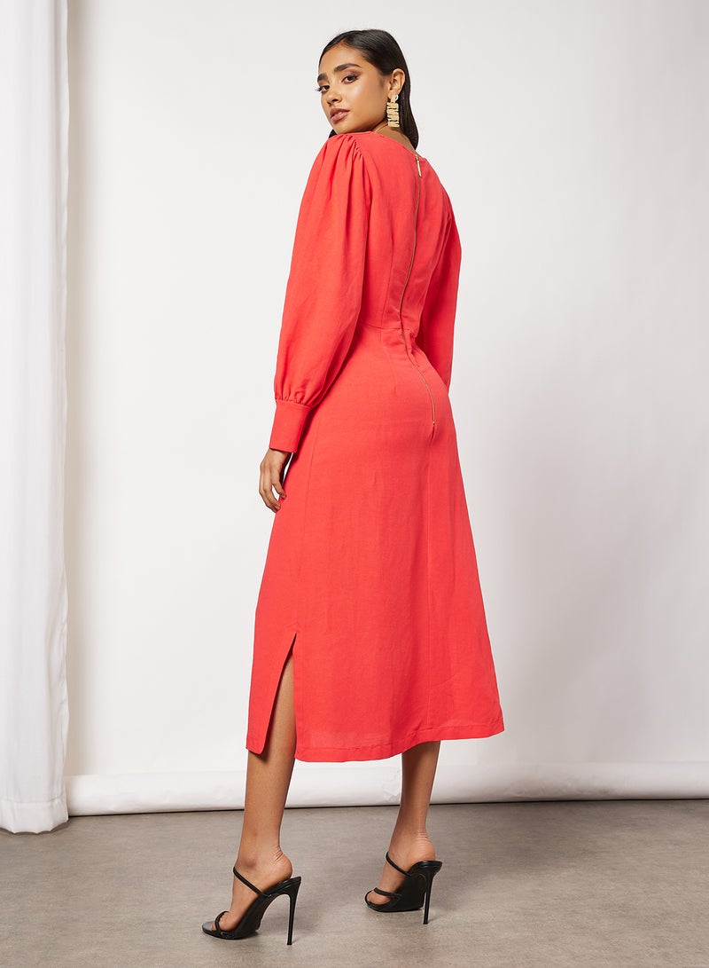 Closet London Balloon Sleeve Dress Red  - Image 2