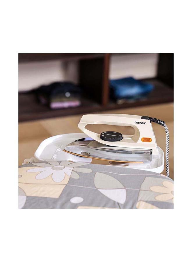 GEEPAS - Automatic Dry Iron - 60 Micron Teflon Sole Plated, Big fabric guide & Pilot Indicator |Overheat  Safe And Automatic Power Cut Off | Easy Heal Rest & Cord Wrap Facility, Anti Shock Handle & Thermostat Pilot Lamp. 1200.0 W GDI7729 Beige - Image 1