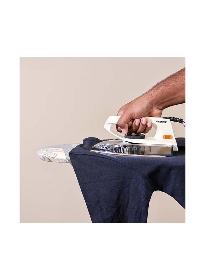 GEEPAS - Automatic Dry Iron - 60 Micron Teflon Sole Plated, Big fabric guide & Pilot Indicator |Overheat  Safe And Automatic Power Cut Off | Easy Heal Rest & Cord Wrap Facility, Anti Shock Handle & Thermostat Pilot Lamp. 1200.0 W GDI7729 Beige - Image 1