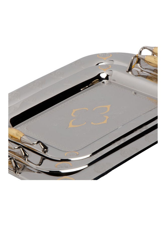 3 Piece Elegant Stainless Steel Tray Set Silver/Gold 40 x 28 x 5cm