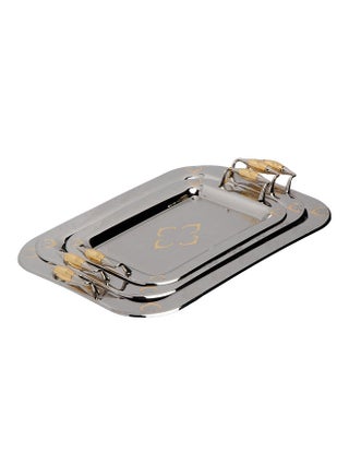 3 Piece Elegant Stainless Steel Tray Set Silver/Gold 40 x 28 x 5cm - v1645443365/N52734125A_1