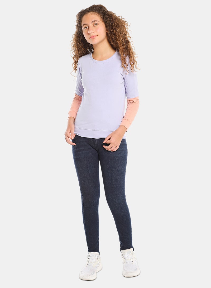 Aila - Girls Colourblock Cotton Sweatshirt Grey - Image 1