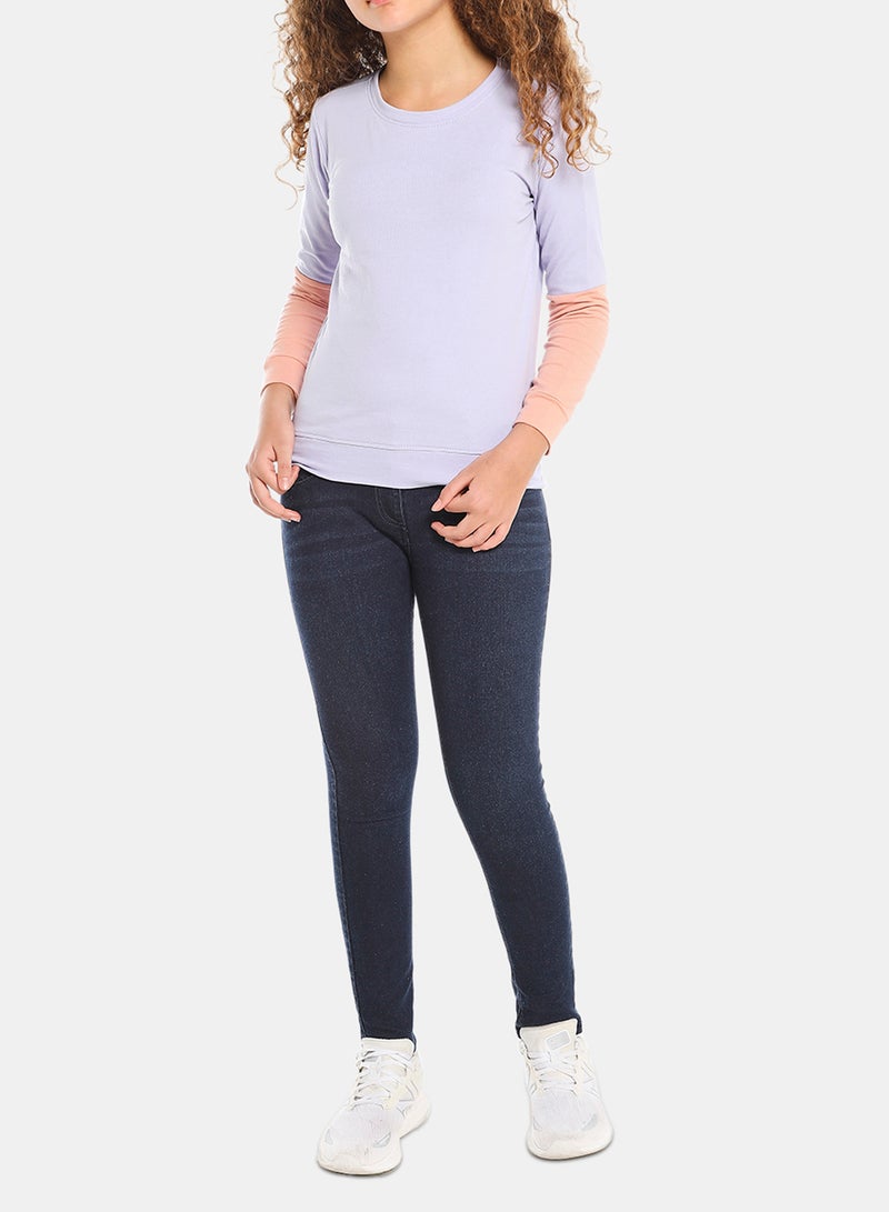 Aila - Girls Colourblock Cotton Sweatshirt Grey - Image 1