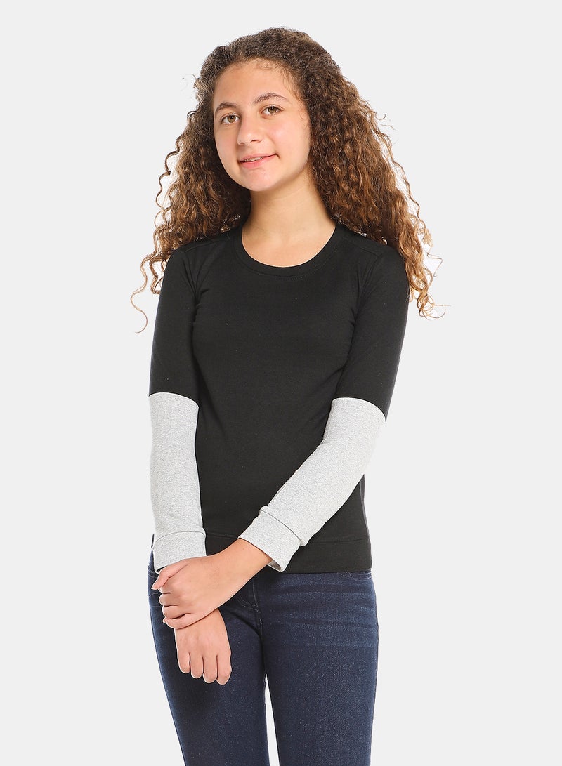 Aila Girls Colourblock Long Sleeve Sweatshirt Black/Grey  - Image 1