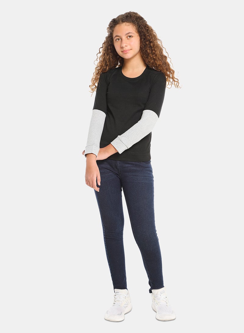 Aila Girls Colourblock Long Sleeve Sweatshirt Black/Grey  - Image 2