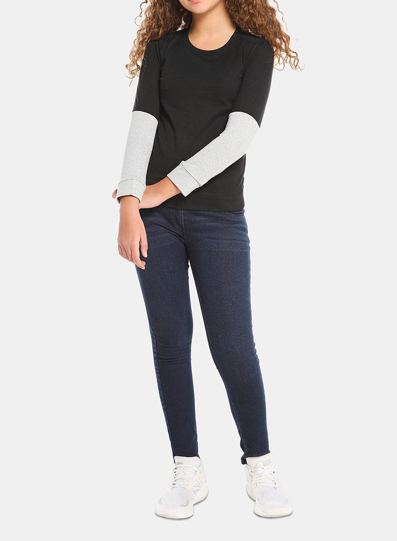 Aila Girls Colourblock Long Sleeve Sweatshirt Black/Grey  - Image 3