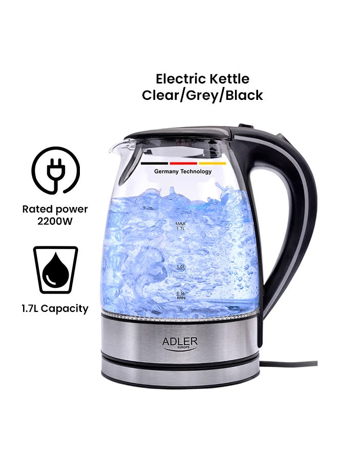 ادلير غلاية كهربائية زجاجية 1.7 L 2200 W 1225 شفاف/رمادي/أسود - Image 2