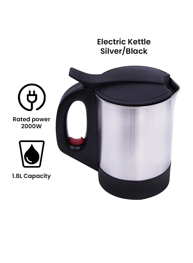 GEEPAS Electric Kettle Portable Fast Boil for General Use Concealed Stainless Steel Body 1.8 L 2000 W GK165 Silver/Black  - Image 2