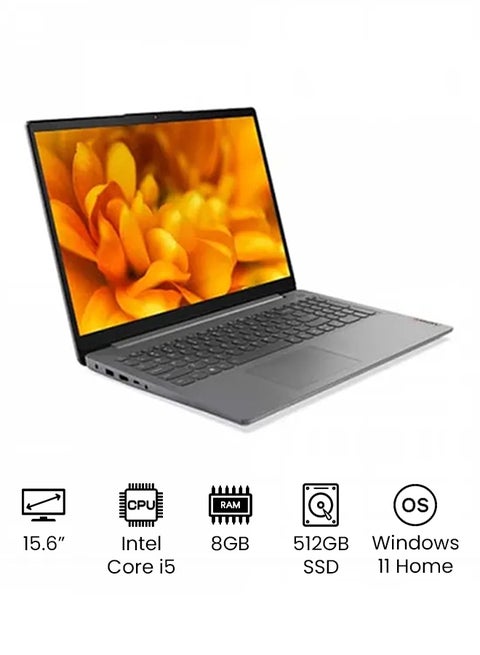 IdeaPad 3 With 15.6-inch Full HD Display, Intel 11th Gen Core i5-1135G7 2.4Ghz Processor/8GB DDR4RAM/512GB SSD/UHD Graphics Windows 11 Home - International Version English Grey