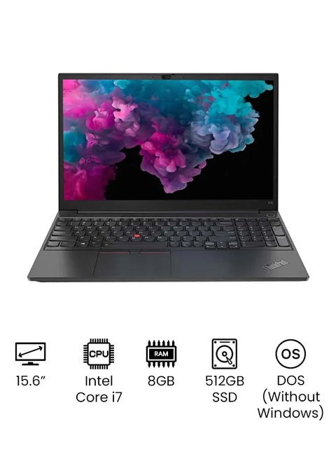 ThinkPad E15 Gen2 (Upgraded Version) Laptop With 15.6-Inch Full HD Display, Core-i7 Processor/8GB RAM/512GB SSD/DOS(Without windows)/Intel Iris Xe Graphic Card - English/Arabic Black