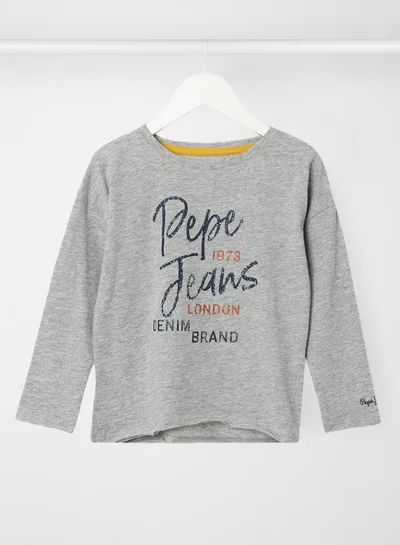 بيبي جينز لندن Girls Logo Long Sleeve T-Shirt Grey