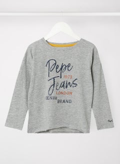 Pepe Jeans LONDON Girls Logo Long Sleeve T-Shirt Grey  - Image 1