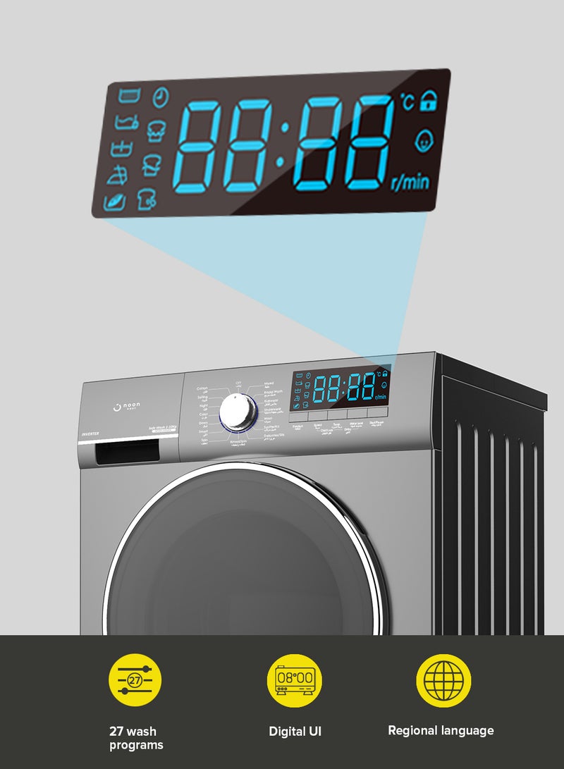 Noon East - Inverter Washing Machine 10 Kg - Front Loading Fully Automatic- Metallic Grey Washing Mashine With Washing, Rinse And Spinning Function Without Clothes Dryer washing_machine Metallic Grey - Image 1