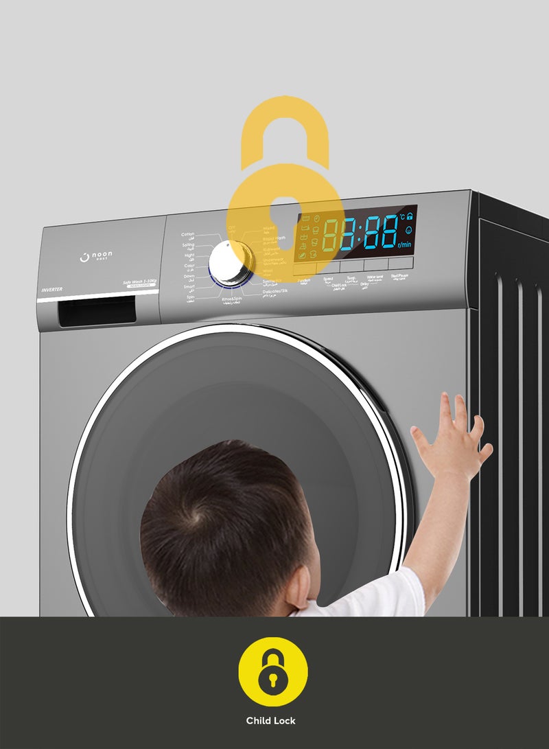 Noon East - Inverter Washing Machine 10 Kg - Front Loading Fully Automatic- Metallic Grey Washing Mashine With Washing, Rinse And Spinning Function Without Clothes Dryer washing_machine Metallic Grey - Image 1
