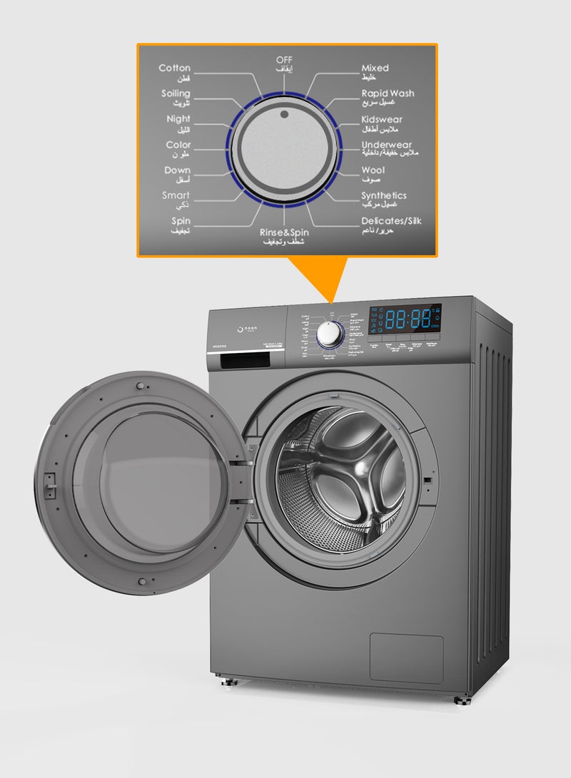Noon East - Inverter Washing Machine 10 Kg - Front Loading Fully Automatic- Metallic Grey Washing Mashine With Washing, Rinse And Spinning Function Without Clothes Dryer washing_machine Metallic Grey - Image 1