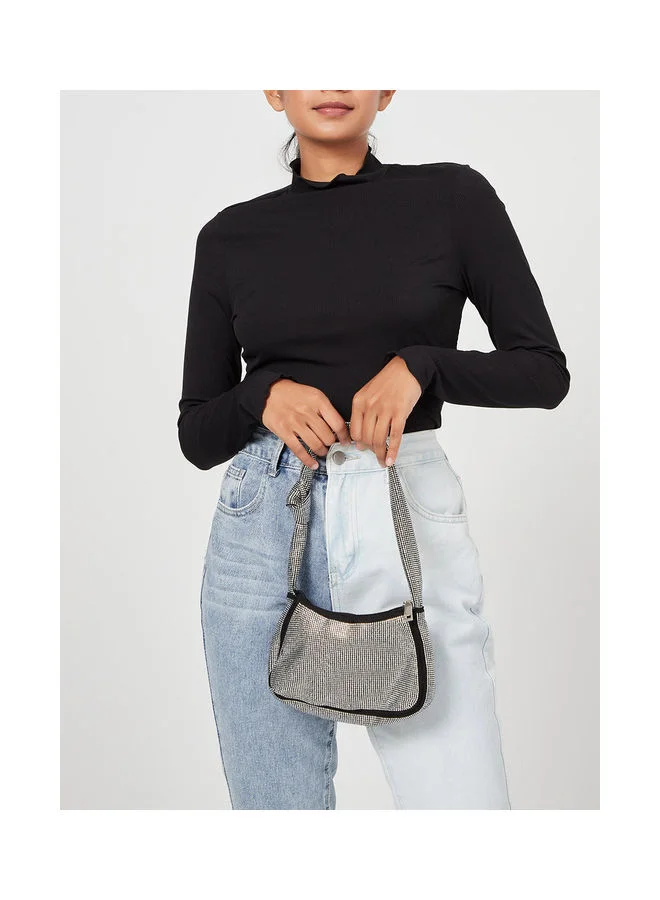 Closet By Styli Rhinestone Studded Shoulder Bag Grey