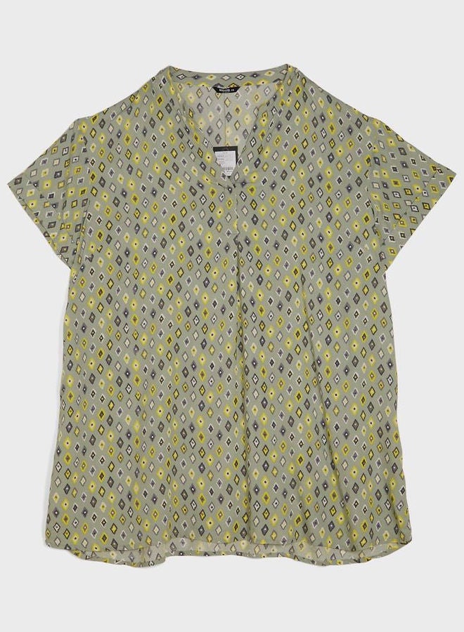 Basicxx Printed V-Neck Tunic Top Grey - Image 1