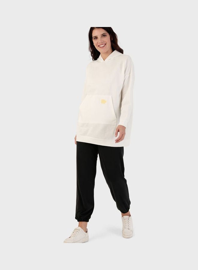 Alia by modanisa Pocket Detail Hooded Tunic White  - Image 4
