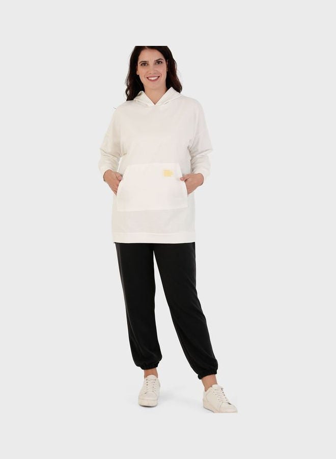 Alia by modanisa Pocket Detail Hooded Tunic White  - Image 1