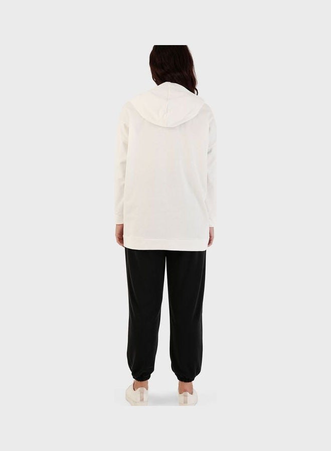 Alia by modanisa Pocket Detail Hooded Tunic White  - Image 2