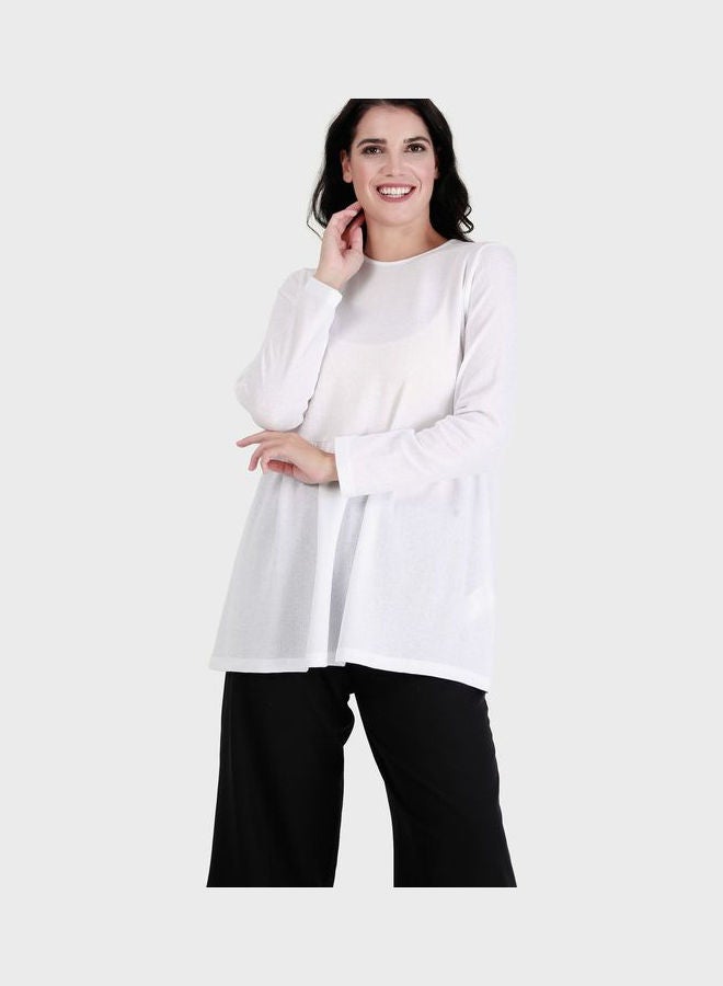 Crew Neck Knitted Tunic For Women White - v1645526472/N52683282V_3