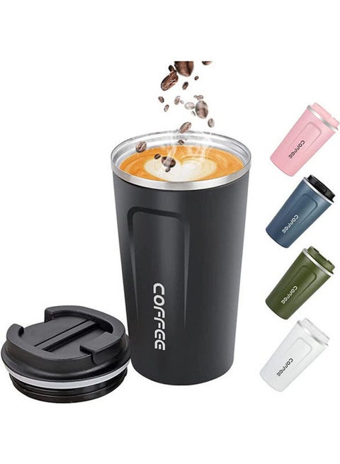 Stainless Steel Double Wall Reusable Eco-Friendly Travel Thermos Coffee Cup Black 510ml