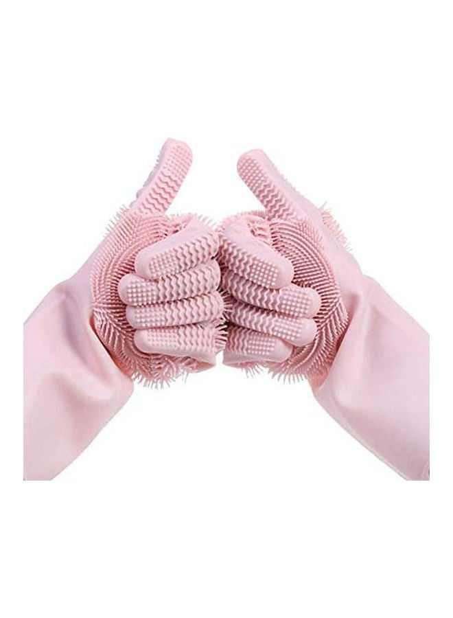 Magic Silicone Gloves Washing Cleaning Gloves Reusable Silicone Brush Scrubber Gloves Pink  - Image 1