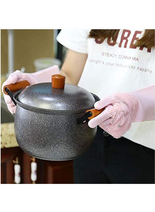 Magic Silicone Gloves Washing Cleaning Gloves Reusable Silicone Brush Scrubber Gloves Pink  - Image 2