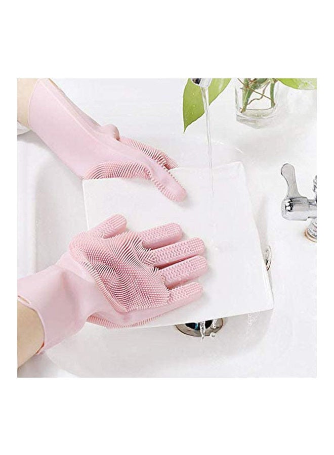 Magic Silicone Gloves Washing Cleaning Gloves Reusable Silicone Brush Scrubber Gloves Pink  - Image 3