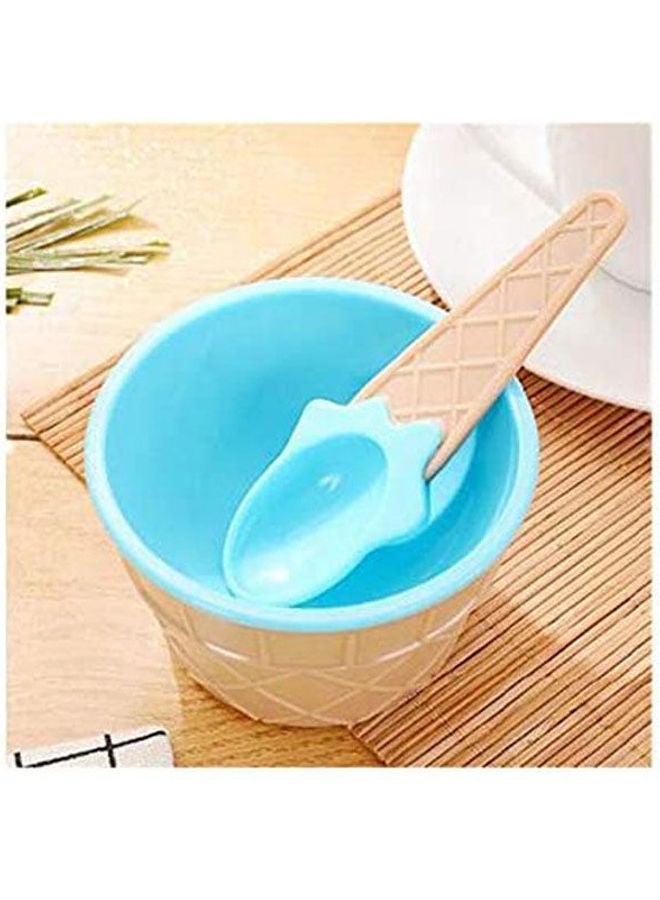Ice Cream Social Waffle Cone Bowl With Spoon Blue - Image 3