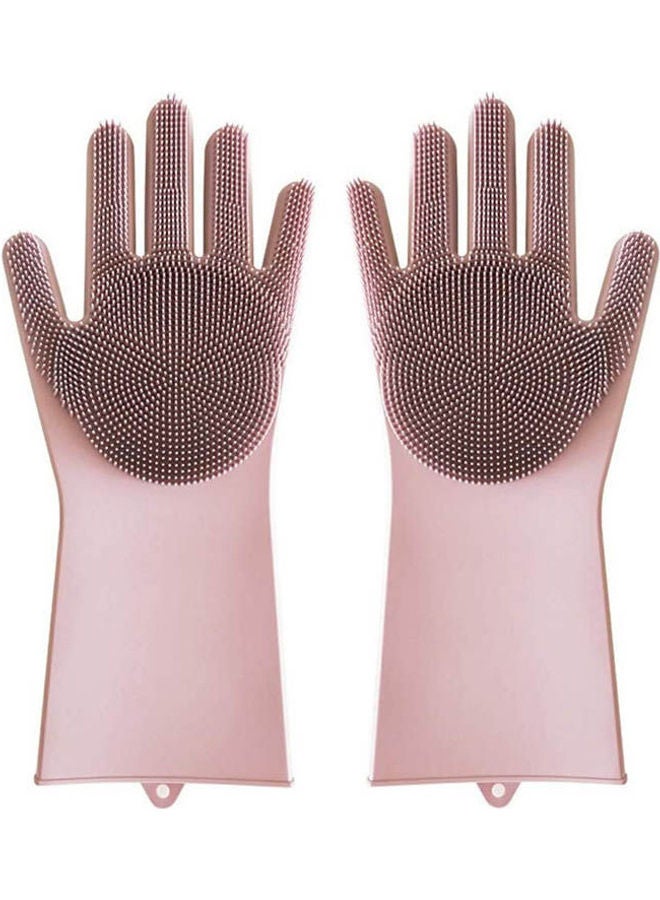 Dishes Gloves With Cleaning Brush Food Pink 20.2 x 13.2 x 5.2cm 