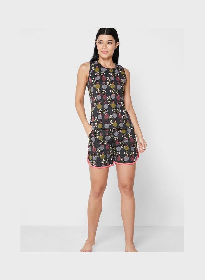 Clovia Printed Top and Pyjama Set Black - Image 1