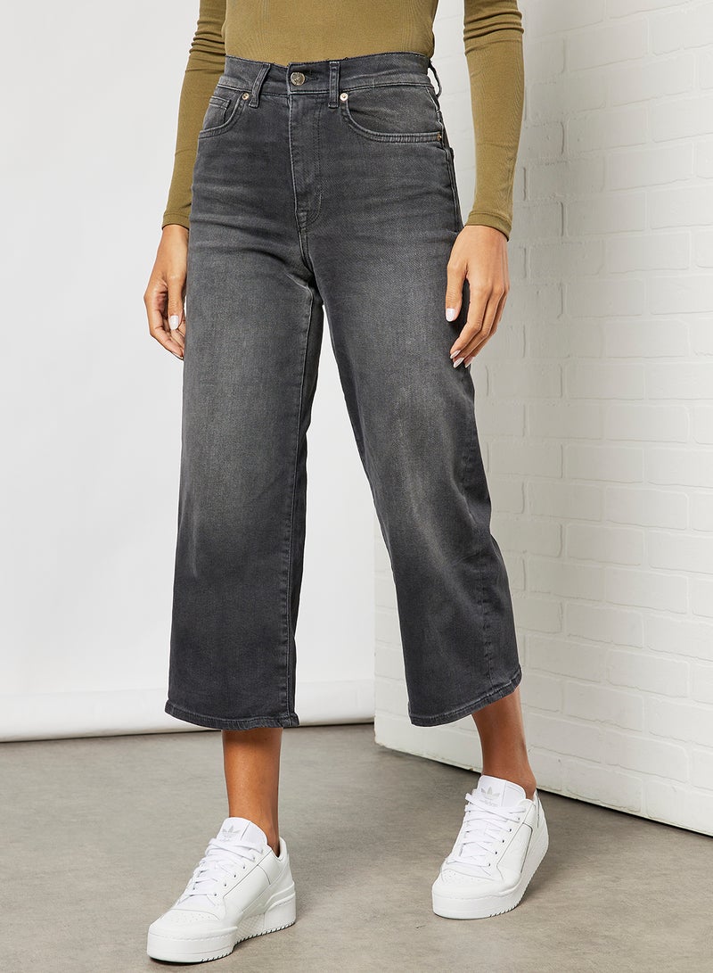 ONLY - High Waist Wide Leg Jeans Black Denim - Image 1