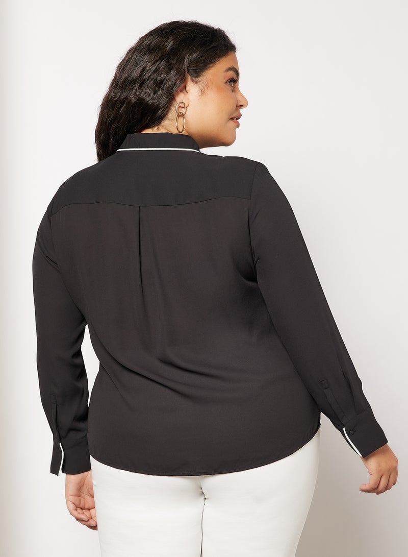 Violeta By Mango - Plus Size Contrast Piping Top Black - Image 1