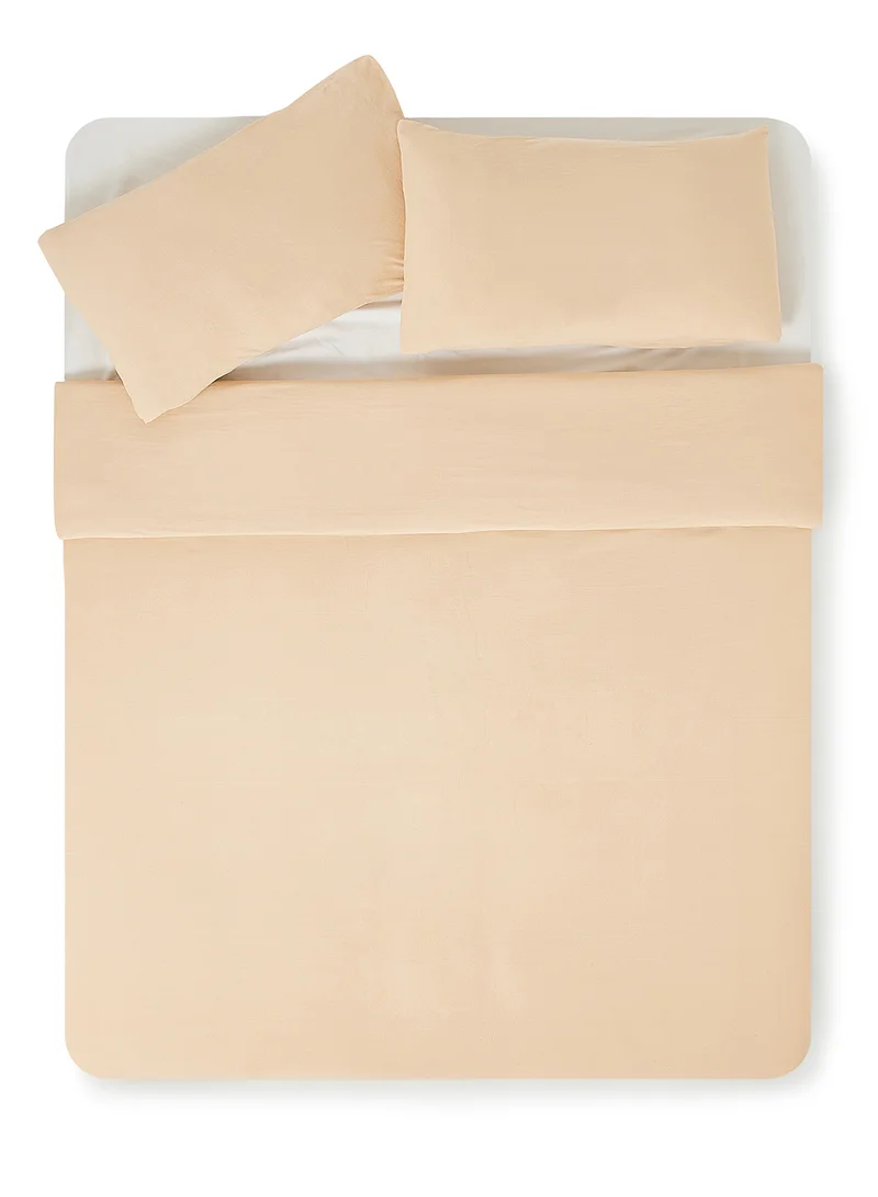 Noon East Duvet Cover Set- With 1 Duvet Cover 160X200 Cm And 2 Pillow Cover 48X74+12 Cm - For Twin Size Mattress - 100% Cotton 140 GSM Beige Twin
