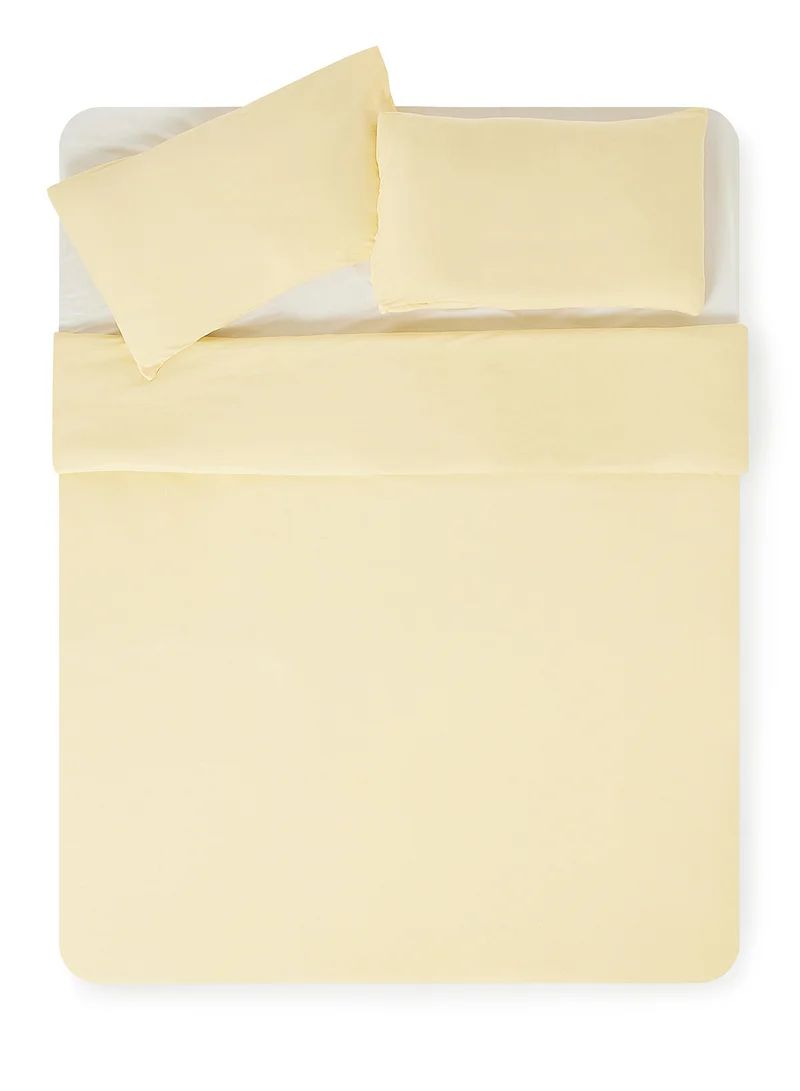 Noon East Duvet Cover Set- With 1 Duvet Cover 260X220 Cm And 2 Pillow Cover 48X74+12 Cm - For King Size Mattress - 100% Cotton 140 GSM Lemon