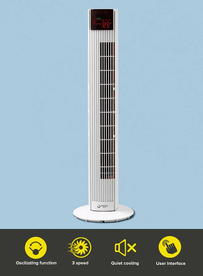 Noon East Digital Electric Stand Tower Fan With Display With Remote Controller- 50 W 92 Cm- White DRTF-19L-R White