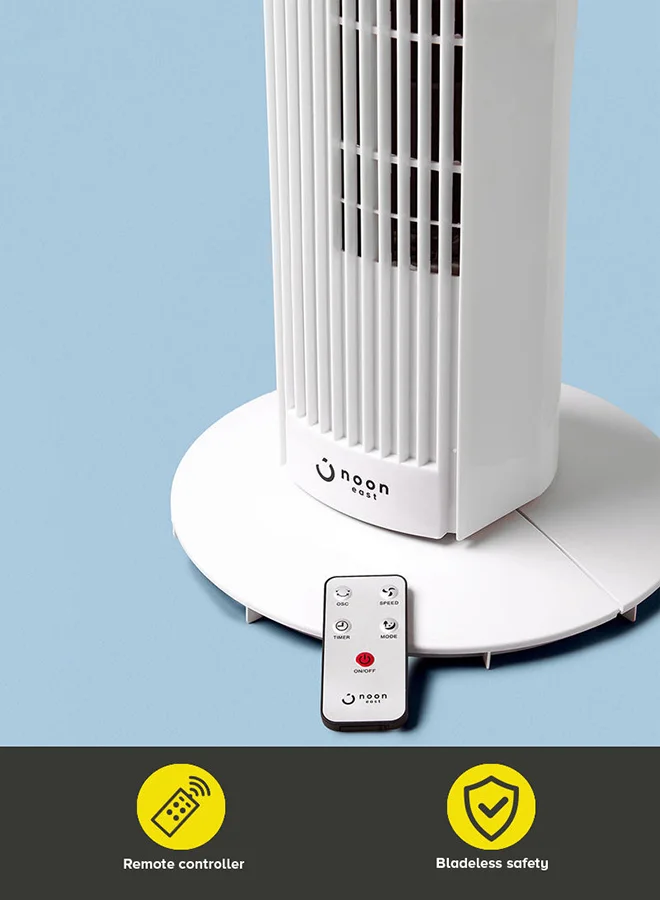 Noon East Digital Electric Stand Tower Fan With Display With Remote Controller- 50 W 92 Cm- White DRTF-19L-R White