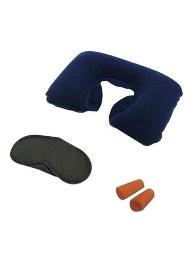 3 In 1 Travel Set Inflatable Neck Air Cushion Pillow Eye Mask 2 Ear Plug Amenity Kit Blue