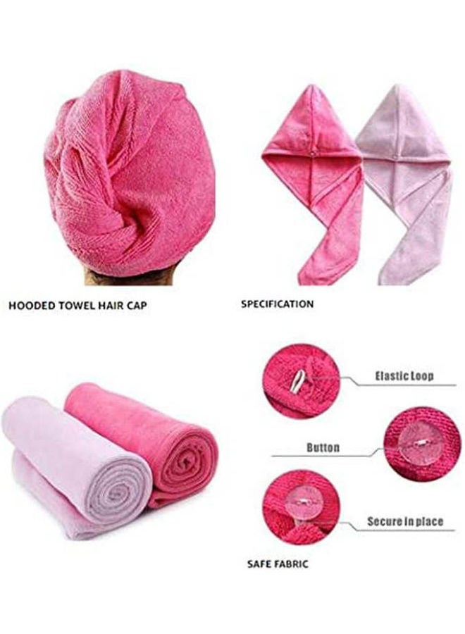 Absorbent Microfiber Hair Towel 2 Pack Quick Dry Hair Turban Wraps Twist Hair Drying Towel with Elastic Loop Pink 10*26cm - Image 2