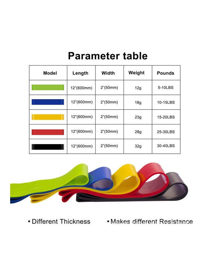 DBT Fitness Resistance Loop Exercise Bands Yoga Exercise Pull Rope Elastic Bands With Carry Bag Set Of 5 - Image 2