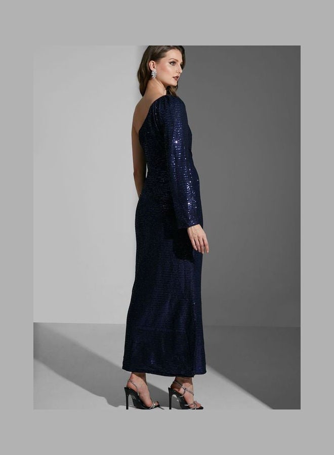 Shimmer One Shoulder Dress Navy