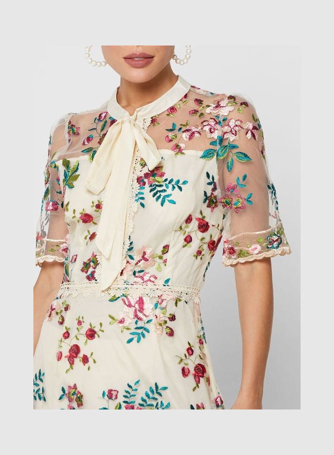 Ella Limited Edition Embossed Tulle Tie Up Dress White  - Image 3
