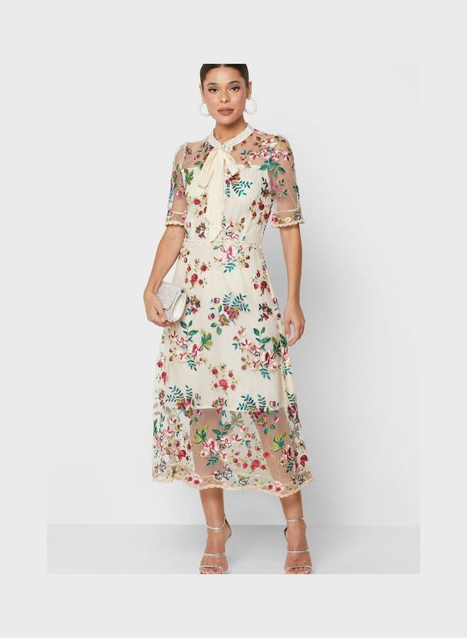 Ella Limited Edition Embossed Tulle Tie Up Dress White  - Image 4