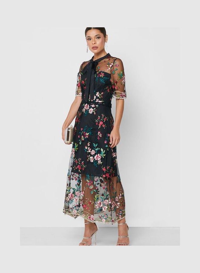 Ella Limited Edition Embossed Tulle Tie Up Dress Black  - Image 1